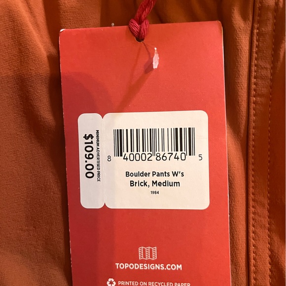 NWT Woman’s Topo Designs Boulder Tech Stretch Pants Brick Medium - Picture 5 of 6